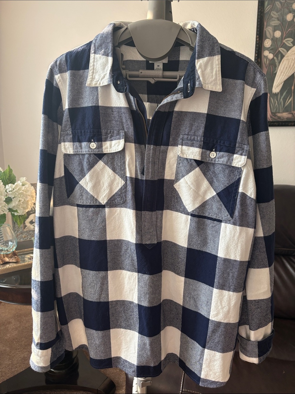 Navy and White Check Flannel Shirt Jacket